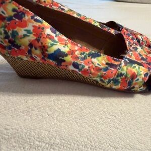 AEROSOLES Floral Multicolor Peep-Toe Wedge - Orange, Blue, Yellow
